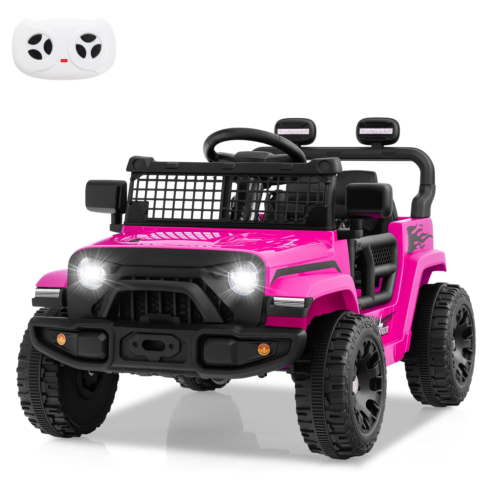 COSTWAY 12V Macchina elettrcia per Bambini, Auto con Telecomando 3 Velocità Luci LED Musica, Doppi Motori, Veicolo Elettrico per Bambini 3+ Anni, Carico 30 kg (Rosa)