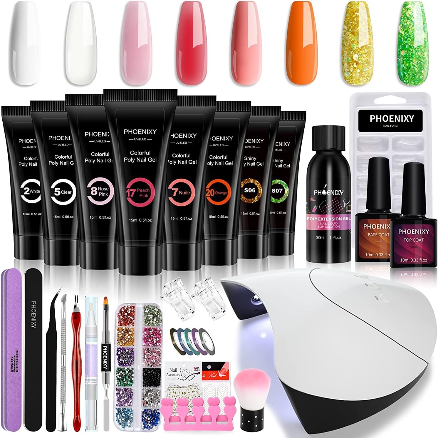 ポリジェル セット Phoenixy ８色ポリジェル 長さだ ネイル 36w U V Ledライト付き 初心者用セット