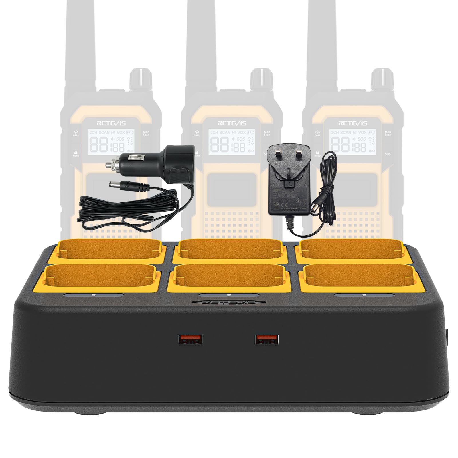 Retevis RB48 RB48P Six-Way Walkie Talkie Charger, for Retevis RB48 RB48P Two Way Radio, LED Indicators, AC/DC Adapter, Individually Replaceable Base, Multiple Protection(1 Pack)
