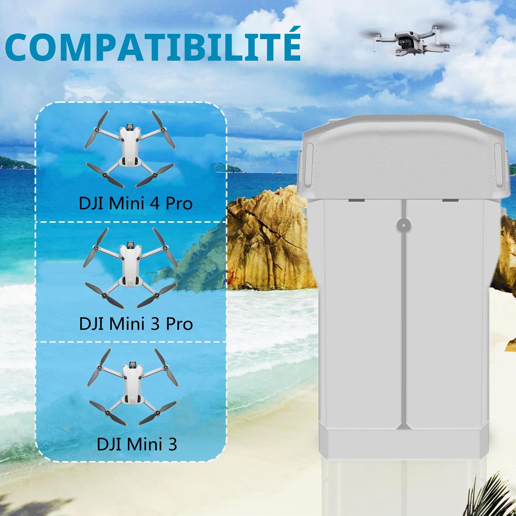 COOLSHOW Intelligente pour Drone Mini 4 Pro/3 Série Batterie 1 Pièce 3850mAh Offre jusqu'à 47 Minutes D'Autonomie de Vol Compatible avec DJI Mini 4/3/3 Pro Plus