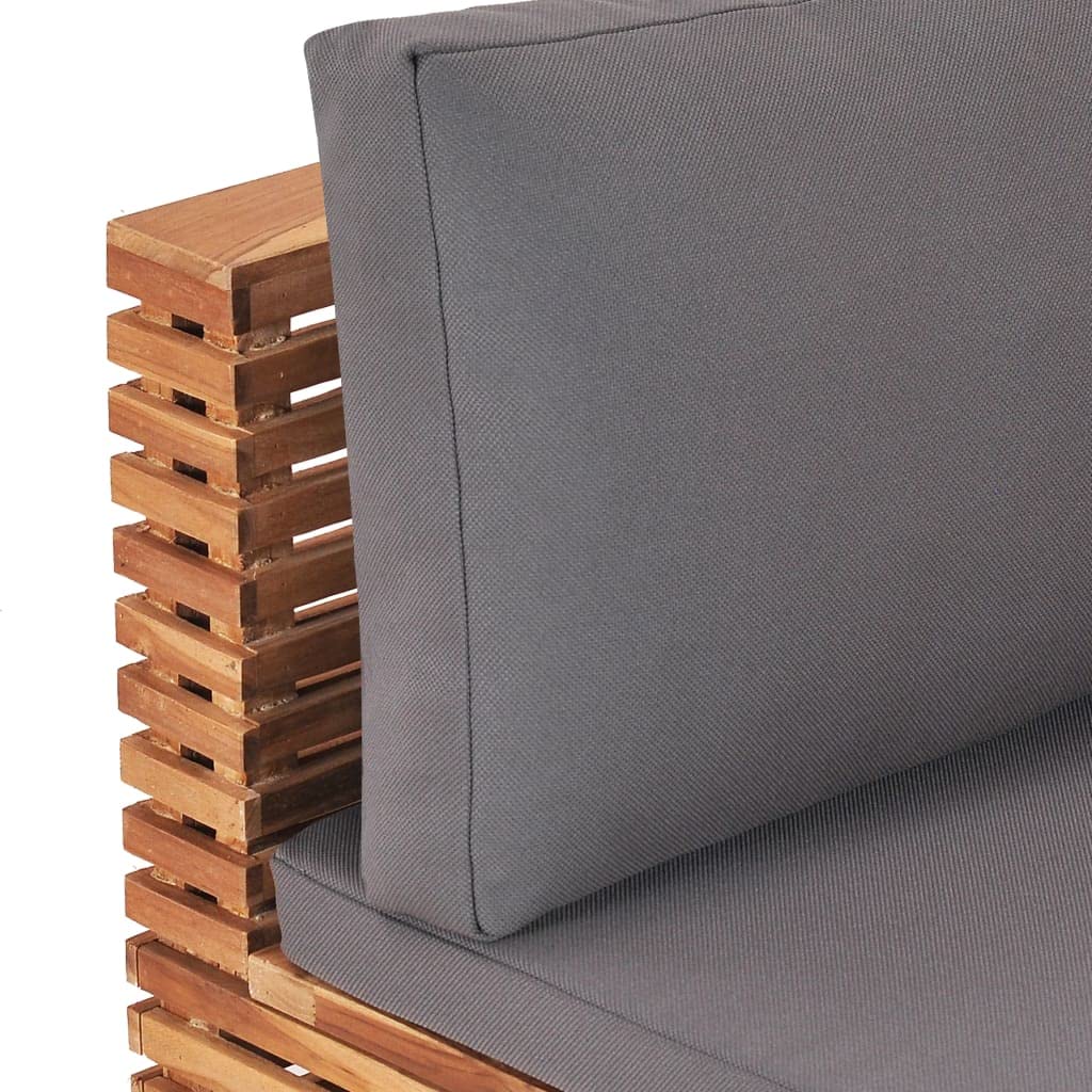 Canapé Central de Jardin en Bois de Teck Gris foncé, Design à Lattes, Coussins Gris, Dimensions 69,5 x 69,5 x 60 cm, siège 62 cm, pour terrasse Patio détente