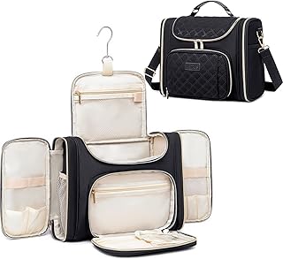 Toiletry Bag For Women,Travel Toiletry Bag,Hanging Toiletry Bag,Water-Resistant Cosmetic Bag Makeup Bag,Large Travel Toiletry Organizer For Full Sized Toiletries And Cosmetics, Black, Embroidery Pattern