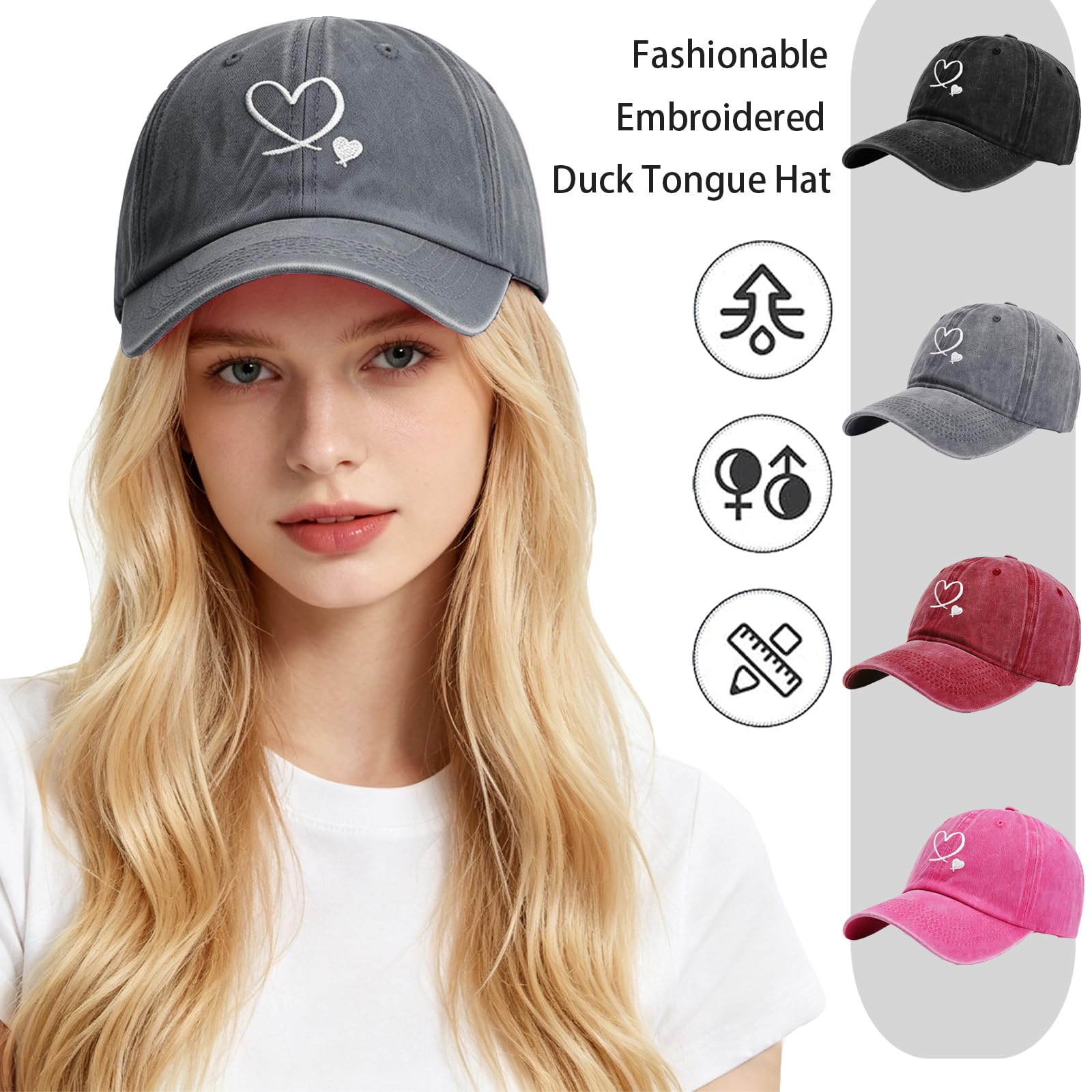 Gorra de béisbol con bordado de corazón, unisex, ajustable, de algodón — view 4