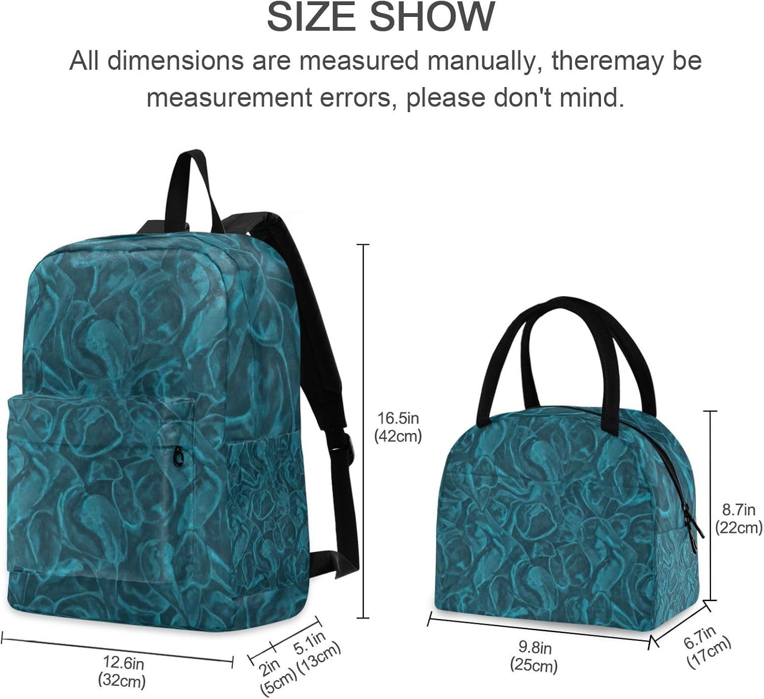 Bookbags Waterproof Picnic Cooler, Book Bags with Lunch Box, Solid Teal Blue Texture