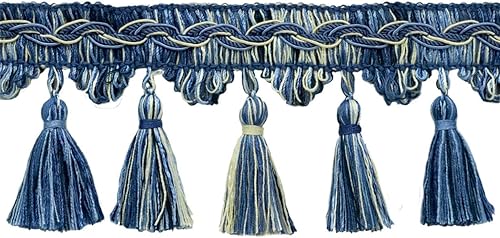 Miniatura 9 de Colección Veranda de 3 12 pulgadas (3.3 in) elegante ribete de flecos con borlas festoneadas (estilo # VTF035) Sunset Beige Multicolor #VNT9 (beige