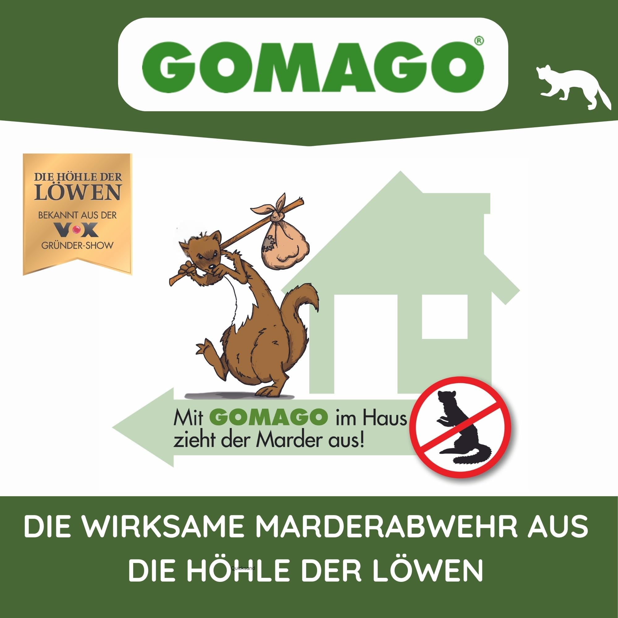 GOMAGO Marderschutz für Ihr Haus | zuverlässige und artgerechte Mardervergrämung durch Duftstoff | Alternative zu Marderschreck, Marderspray, Ultraschall u.ä. | [2 x 70g]