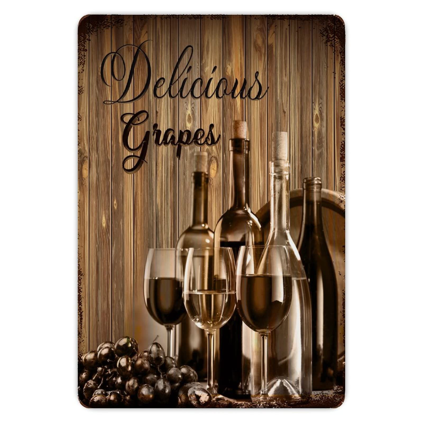 Vintage Farm Grape Wine Vintage Metal Tin Sign 8x12 inch Aluminum Sign for Kitchen Bars Restaurants Cafes Pubs Wall Decor
