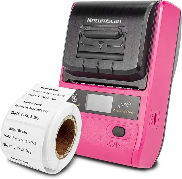 NetumScan Portable Label Makers, 58mm Bluetooth Thermal Label Printer for Barcode, Office, Warehouse, Shipping, Clothing, Jewelry Labels Printing (G5-R Label Maker)