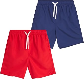 Quad Seven Boys Swim Trunks - 2 Pack Basic Quick Dry Boys Board Shorts Bathing Suit Kids Swimwear with Pockets Sizes 8-18