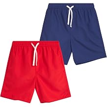Quad Seven Boys Swim Trunks - 2 Pack Basic Quick Dry Boys Board Shorts Bathing Suit Kids Swimwear with Pockets Sizes 8-18