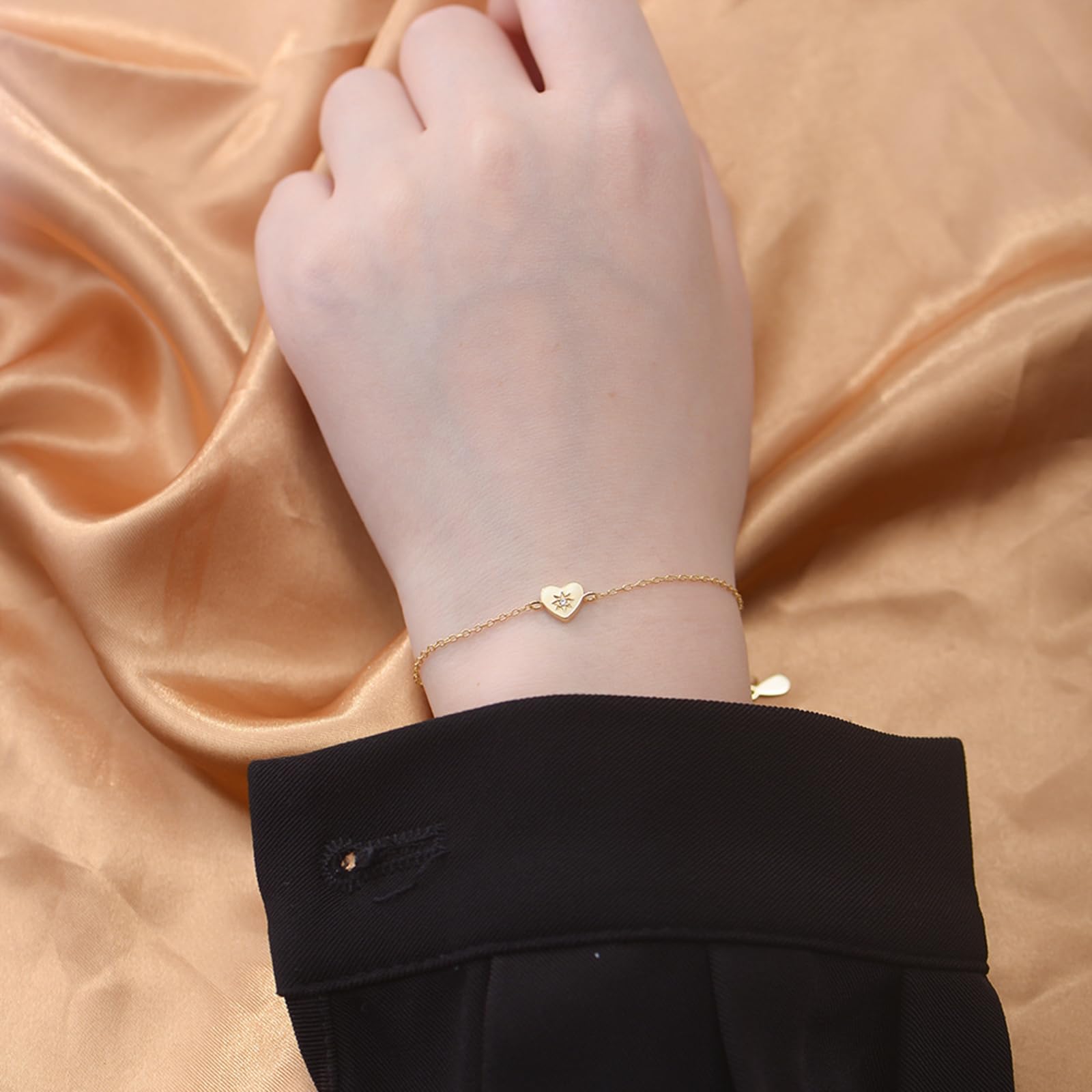 Pulseras de corazón para mujer, oro con diamantes de laboratorio, hechas a mano para mujer, pulseras