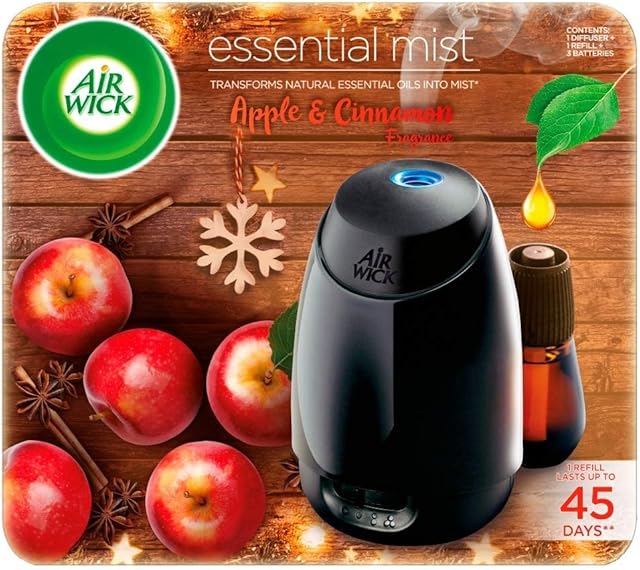 Airwick Air Freshener Essential Mist Aroma Kit Apple and Cinnamon (1x Diffuser and 1x Refill)