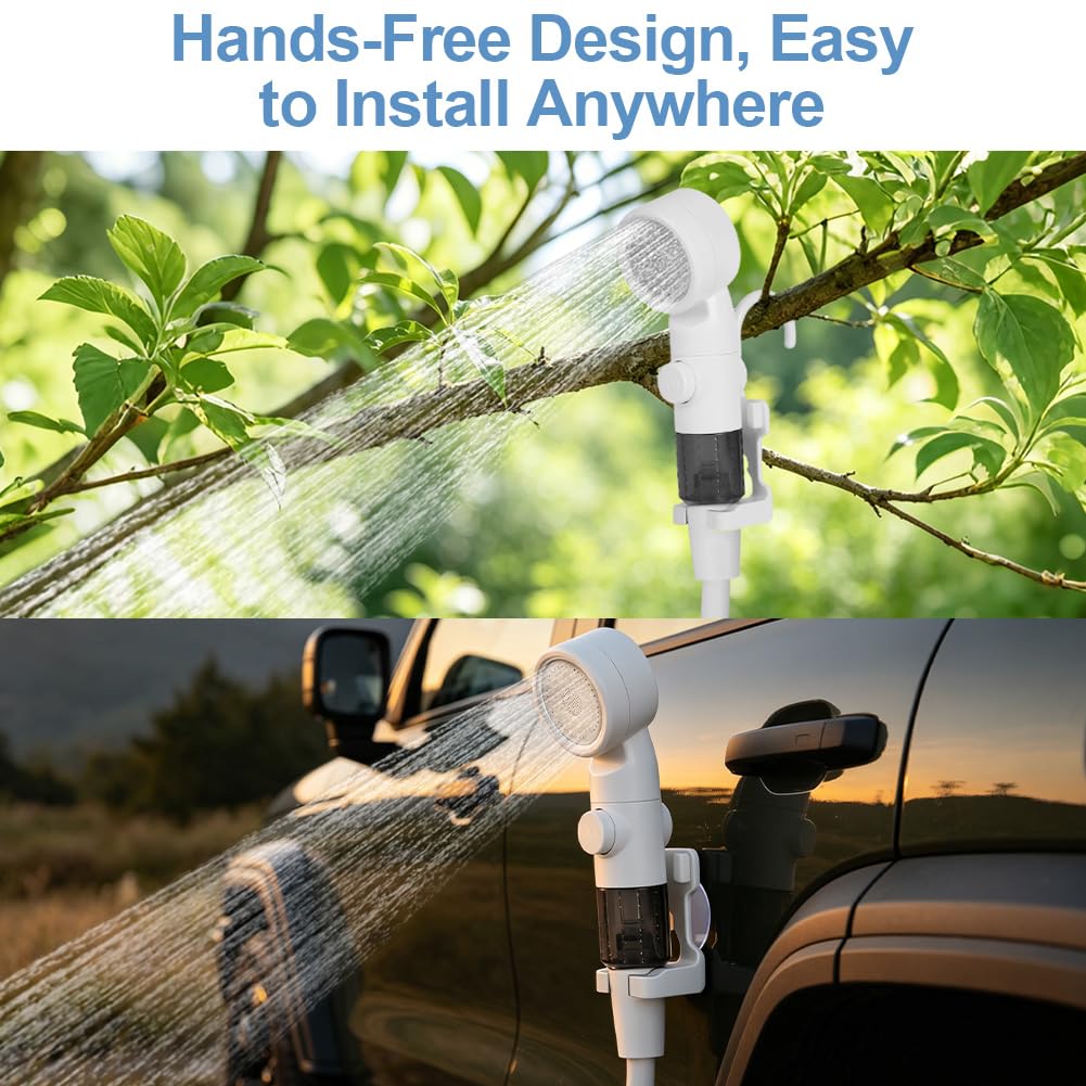 Doccia da Campeggio, Doccia Portatile Ricaricabile, kit di lavaggio impermeabile ricaricabile, 6000 mAh Batteria, Tubo 2 m, 3 modalità di spruzzo regolabile per Spiaggia, Auto, Animali, Giardino