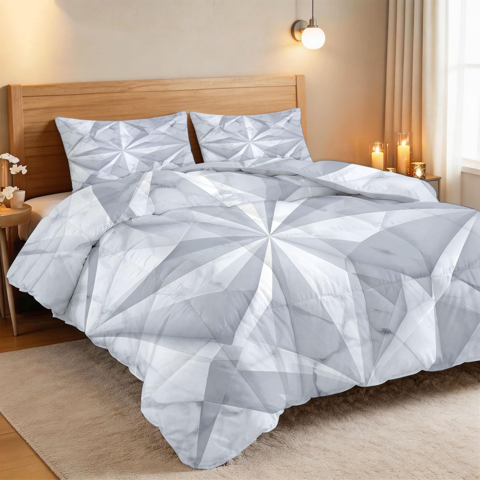 Kołdra All-in-One 4 pory roku Geometria wielokąty Tekstury Kołdra bez dwustronnej poszwy z miękkiej mikrofibry - pikowanie romby zapobiegające przemieszczaniu się - można prać w pralce - 160 x 200 cm