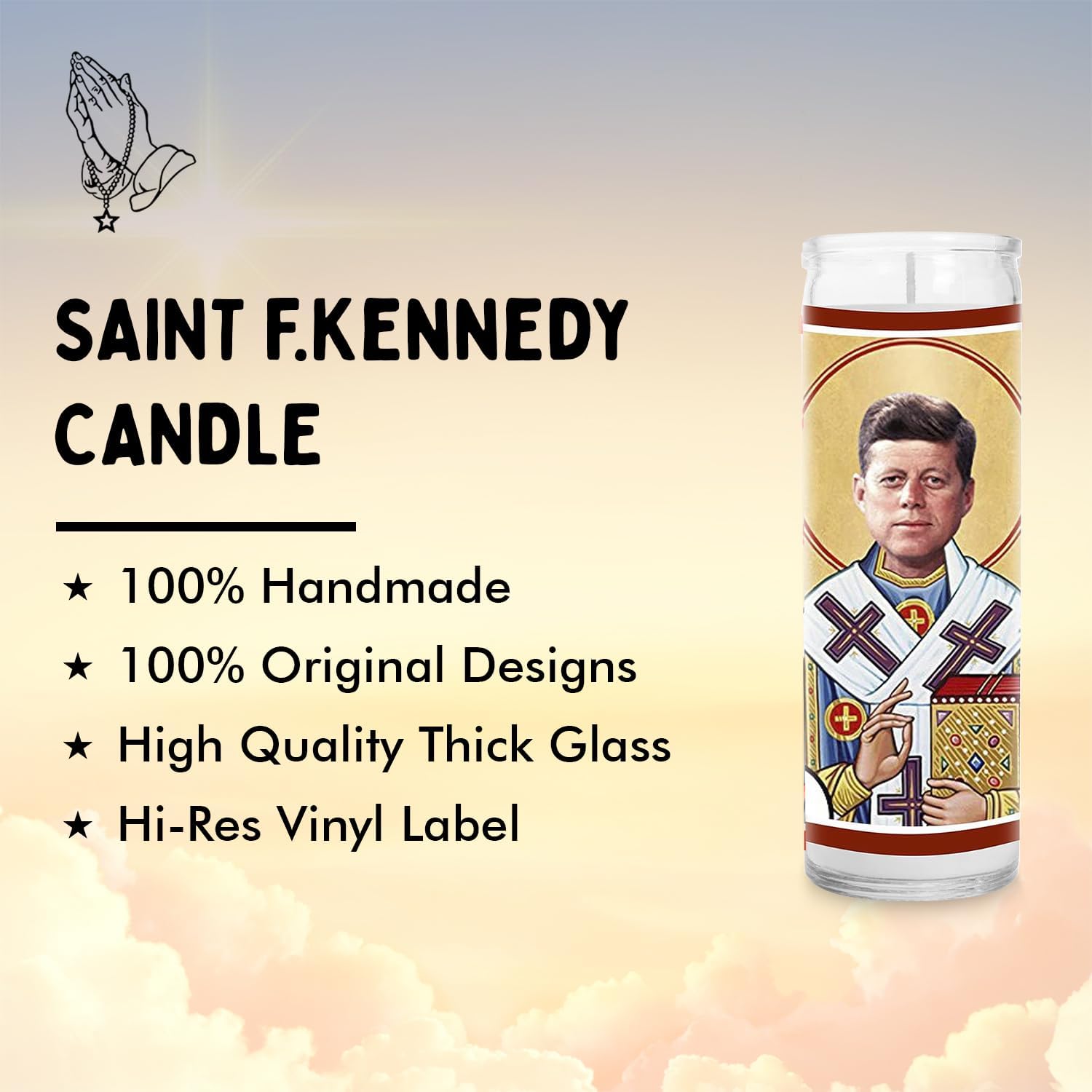 John F. Kennedy Celebrity Prayer Candle – JFK Presidential Decor, American History Icon Gift, Political Leader Home Accent, Patriotic Pop Culture Tribute Candle
