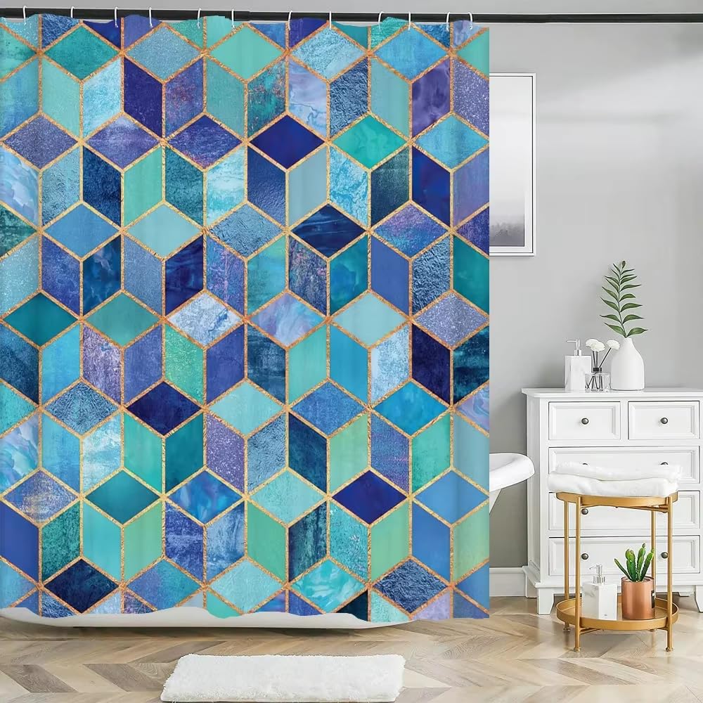 Kelaimi Style 4 Natural Geometric Shower Curtain,Bohemian Multicolor Geometric Bathroom Curtains,Modern Waterproof Polyester Fabric Bathtub Curtains With Hooks 200X200cm
