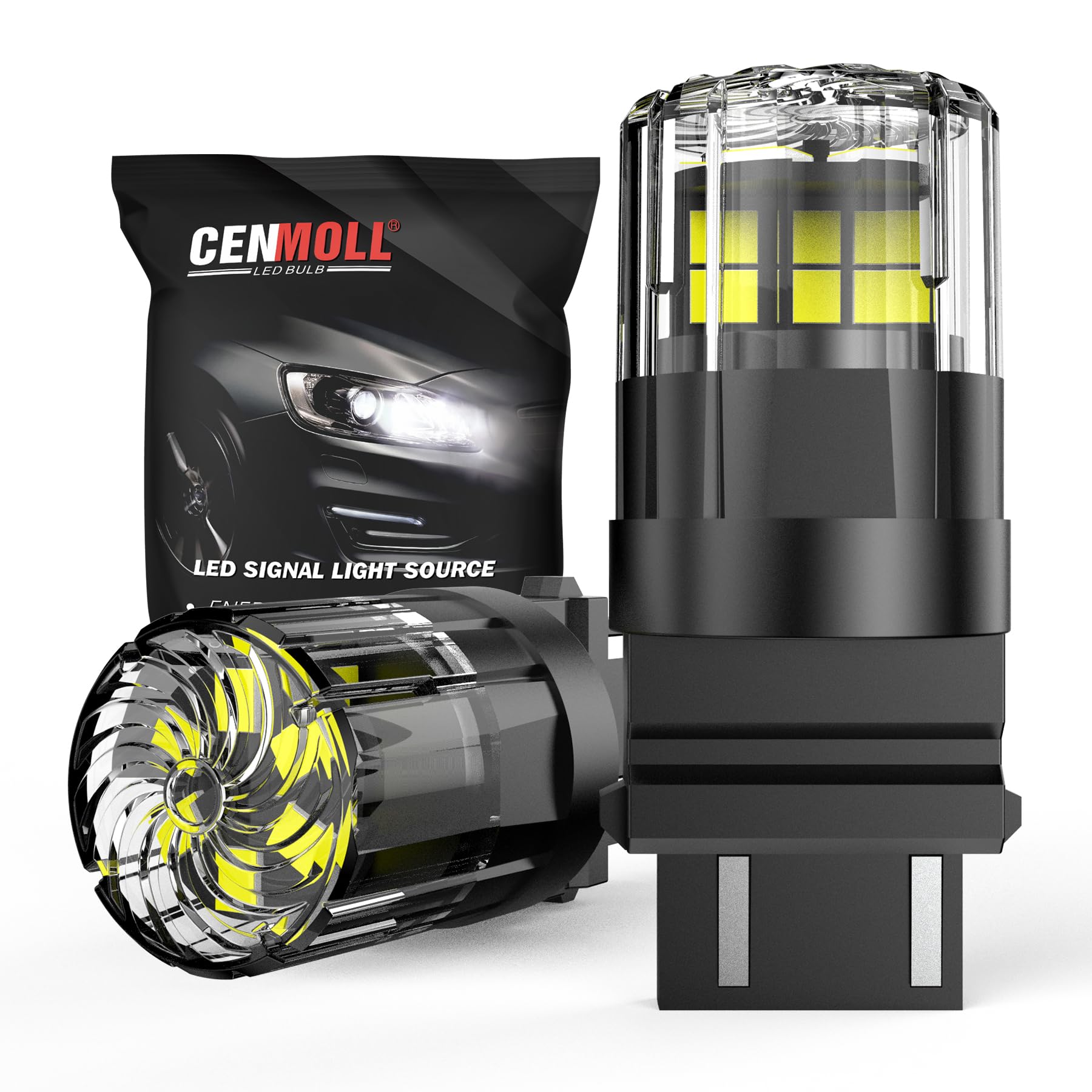 Lampadina LED CENMOLL T25 3157 bianca, 3200LM super luminosa 12V-24V P27/7W 3156 P27W 3157 T25 per luci di retromarcia, freni, indicatori di direzione, luci di posizione e luci diurne, confezione da 2