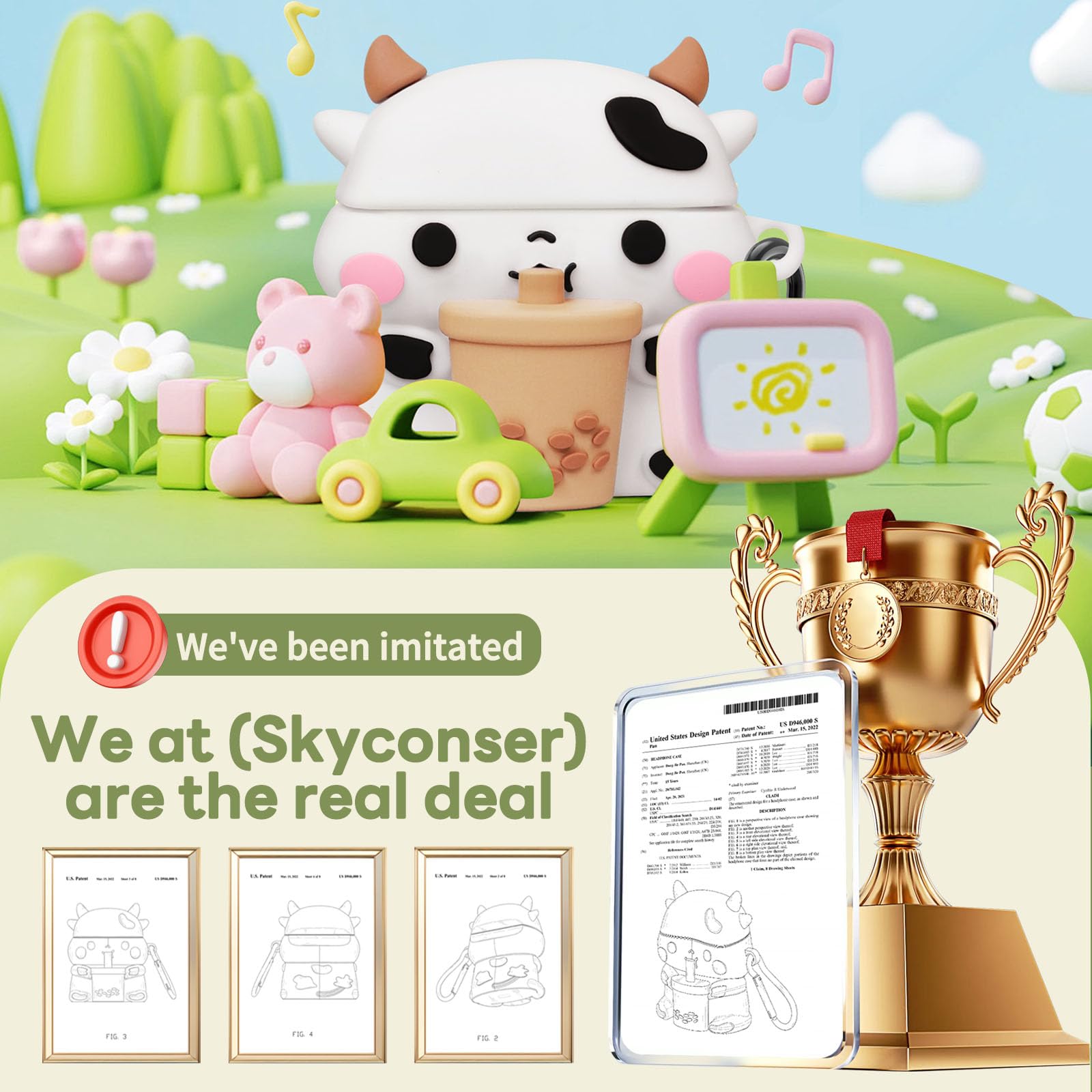 Cute Cases for AirPods 4 Case Cover 2024 with Cleaner Kit,Funny 3D Cartoon Animal AirPods 4th Generation Case,Soft Silicone Kawaii Boba Tea Cow AirPods 4 Gen with Keychain for Women Girls Boys Kids