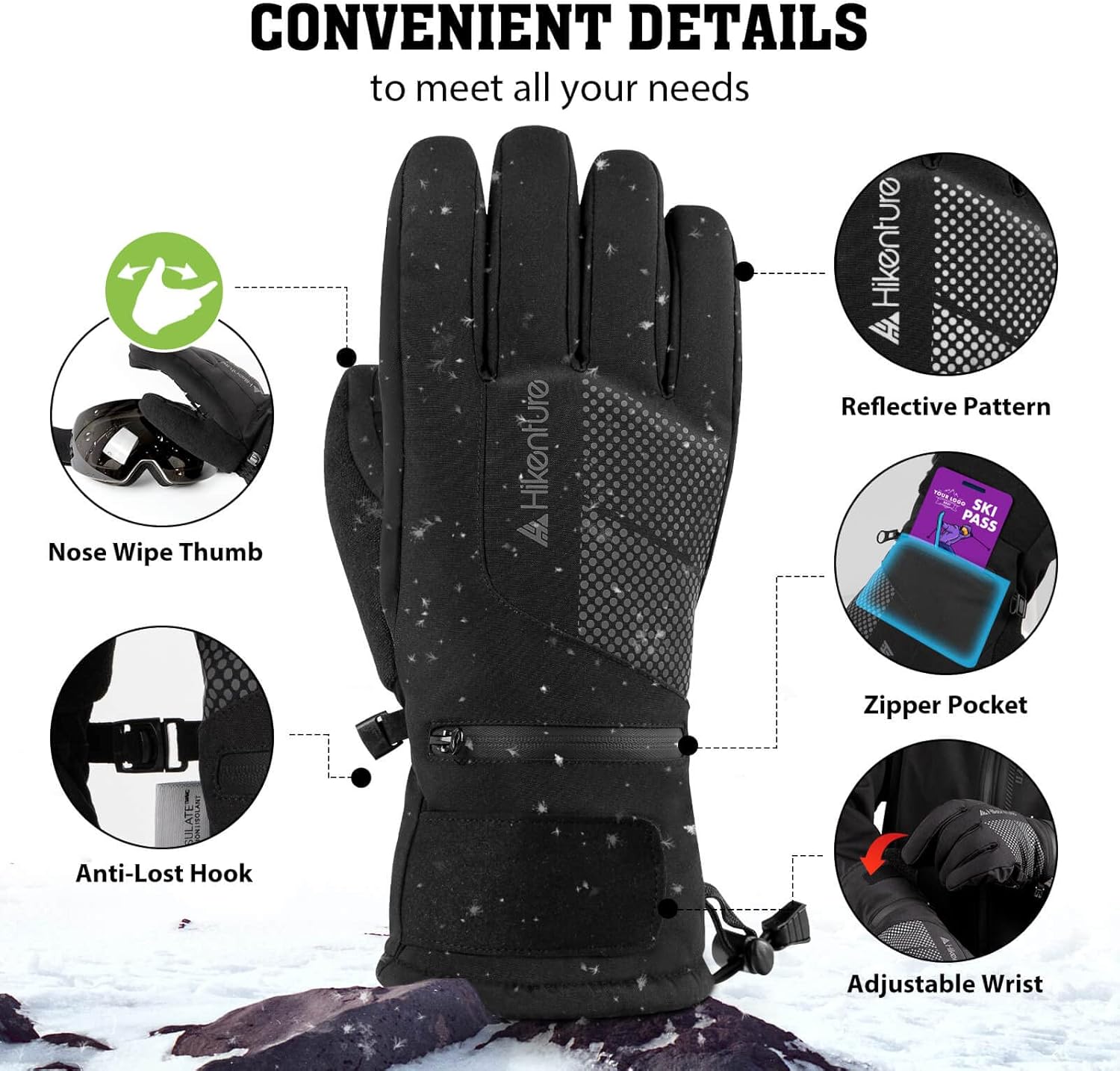 Hikenture Ski Gloves with 3M Thinsulate, Extra Warm Snow Gloves for Men & Women, Insulated Waterproof Snowboard Gloves, Thermal Touchscreen Skiing Gloves for Cold Weather, Windproof Winter Gloves : Clothing, Shoes & Jewelry