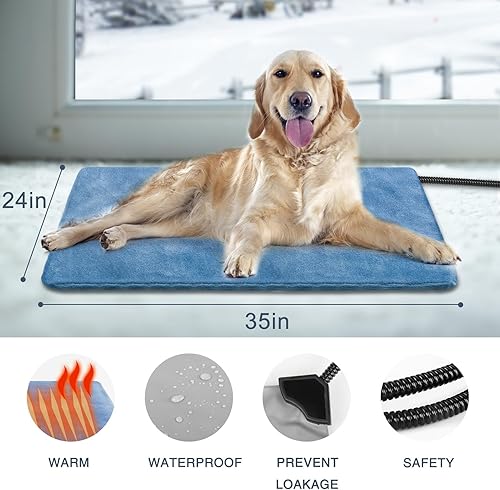 Miniatura 4 de Almohadilla térmica para perros de 35 x 24 pulgadas, temperatura ajustable para gatos, impermeable grande con temporizador, cama eléctrica para