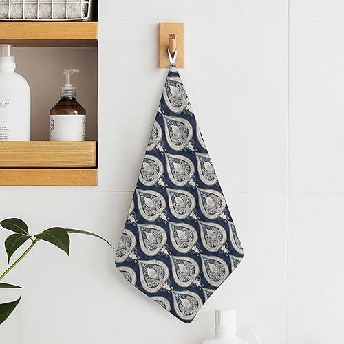 Miniatura 6 de Decorative Hand Towels for Bathroom - Retro Pattern Navy Blue Print Soft Absorbent Small Bath Hand Towels for Kitchen, Farmhouse, Spa, Hotel, Guest