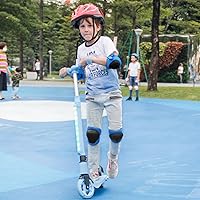 Vista 4 de Juego de rodilleras y coderas para niños con protectores de muñeca para patinaje sobre ruedas, rodilleras para niños de 3 a 14 años, rodilleras