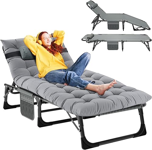 Miniatura 7 de Slsy Sillón plegable de 5 posiciones reclinable, silla de campamento reclinable, cuna ajustable para exteriores, perfecta para tomar el sol,