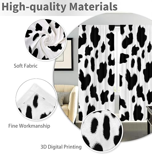 Miniatura 2 de EGLGCC Cortinas con estampado de vaca para habitación larga, lindas vacas blancas y negras, 42 pulgadas de ancho x 84 pulgadas de largo, cortina con