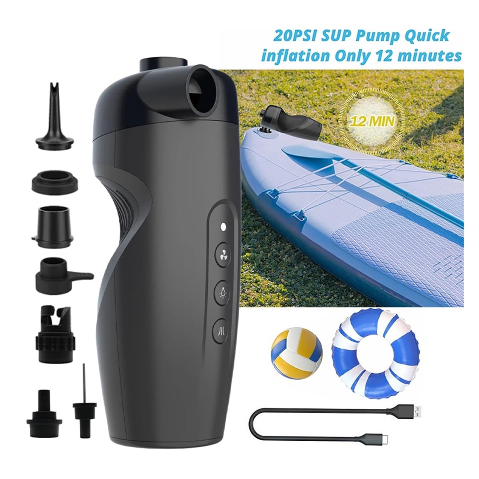 Pompa Di Gonfiaggio Elettrica, Portatile Wireless For Esterni, Gonfiatore D'aria For Tavola Da Paddle In Piedi Gonfiaggio E Sgonfiaggio Rapidi