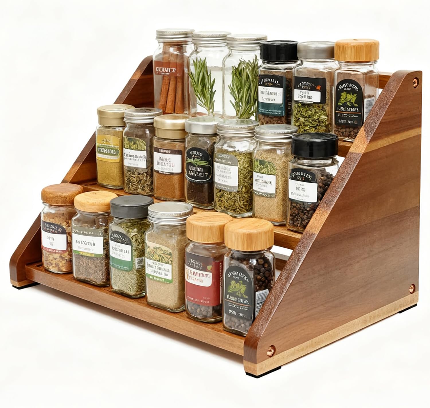 Acacia Wooden Spice Rack for Countertop - 3 Tiered Spice Rack Organizer for Cabinet - Kitchen Spices Organizers Holds 21 Jars - Spices Shelf for Kitchen Storage Pantry Seasoning Organizer