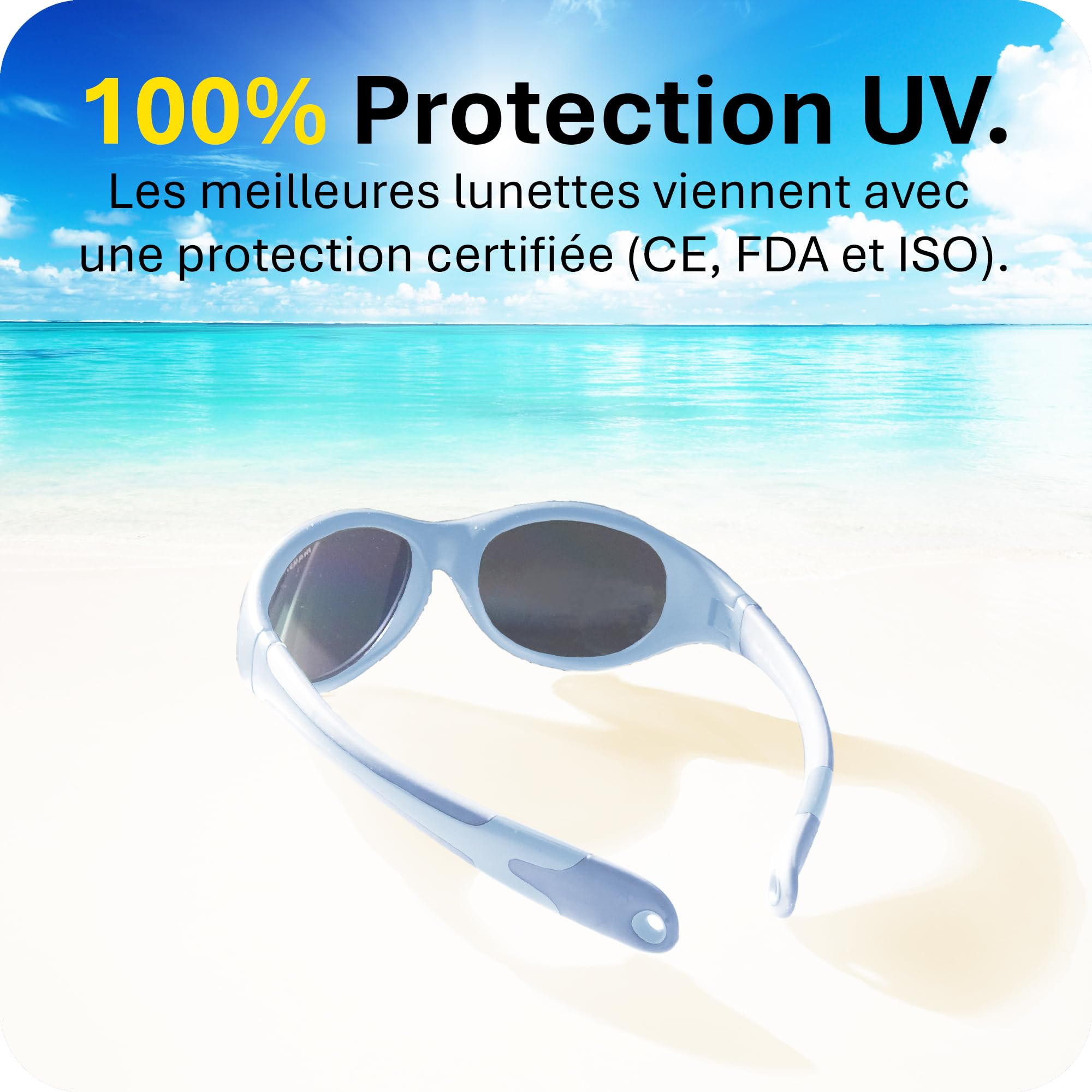 Mausito Lunettes de soleil enfant 2-4 & 5-8 ans monture flexible & bandeau ajustable et amovible | Lunettes de soleil enfant protection 100% UV & sans BPA | Design européen, maintien parfait