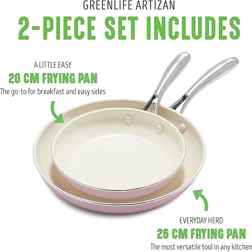 Miniatura 4 de GreenLife Artisan Healthy Ceramic - Juego de sartenes antiadherentes de 8 y 10 pulgadas, mango de acero inoxidable, inducción, sin PFAS, apto para