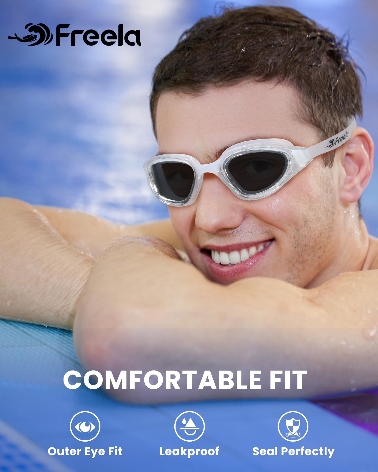 Freela Occhialini da nuoto polarizzati, unisex, per adulti, protezione UV400, anti appannamento, ampia visione chiara a 180°, per uomini, donne, giovani