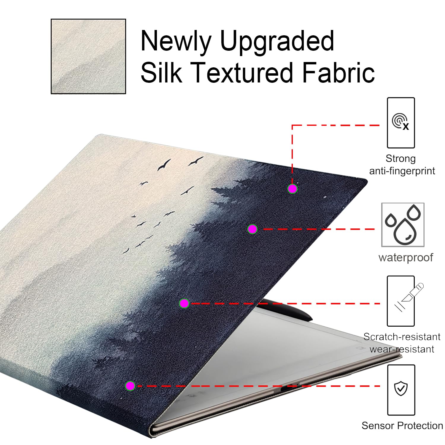 Custodia a libro con supporto magnetico per iFLYTEK AINOTE 2 (2025) ultra sottile e leggera in pelle PU di alta qualità con portapenne integrato, spegnimento automatico (foresta nebbiosa)