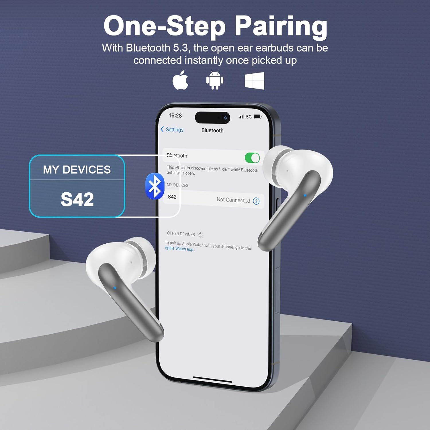 60H Playtime LED Display Wireless Earbuds,Bluetooth 5.3 Noise Cancelling in Ear Headphones,for Samsung Galaxy Phones (White)