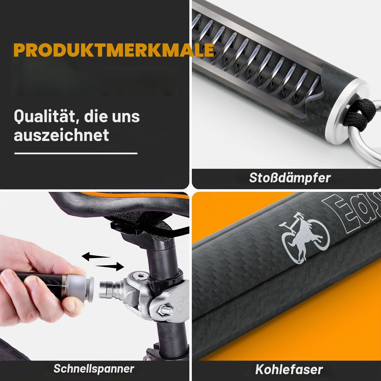 Freihandleinen für Hunde -180° drehbare Hunde Fahrradleine - mit Stoßdämpfern und Schnell Befestigungsmechanismus (Schwarz)