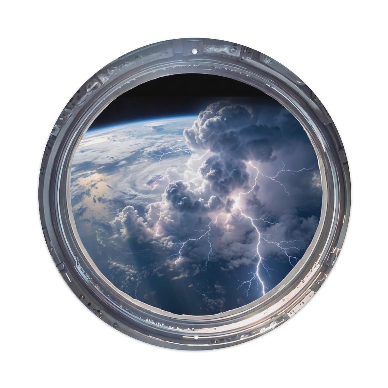 Earth Lightning Storm from Space Station Porthole Metal Tin Sign