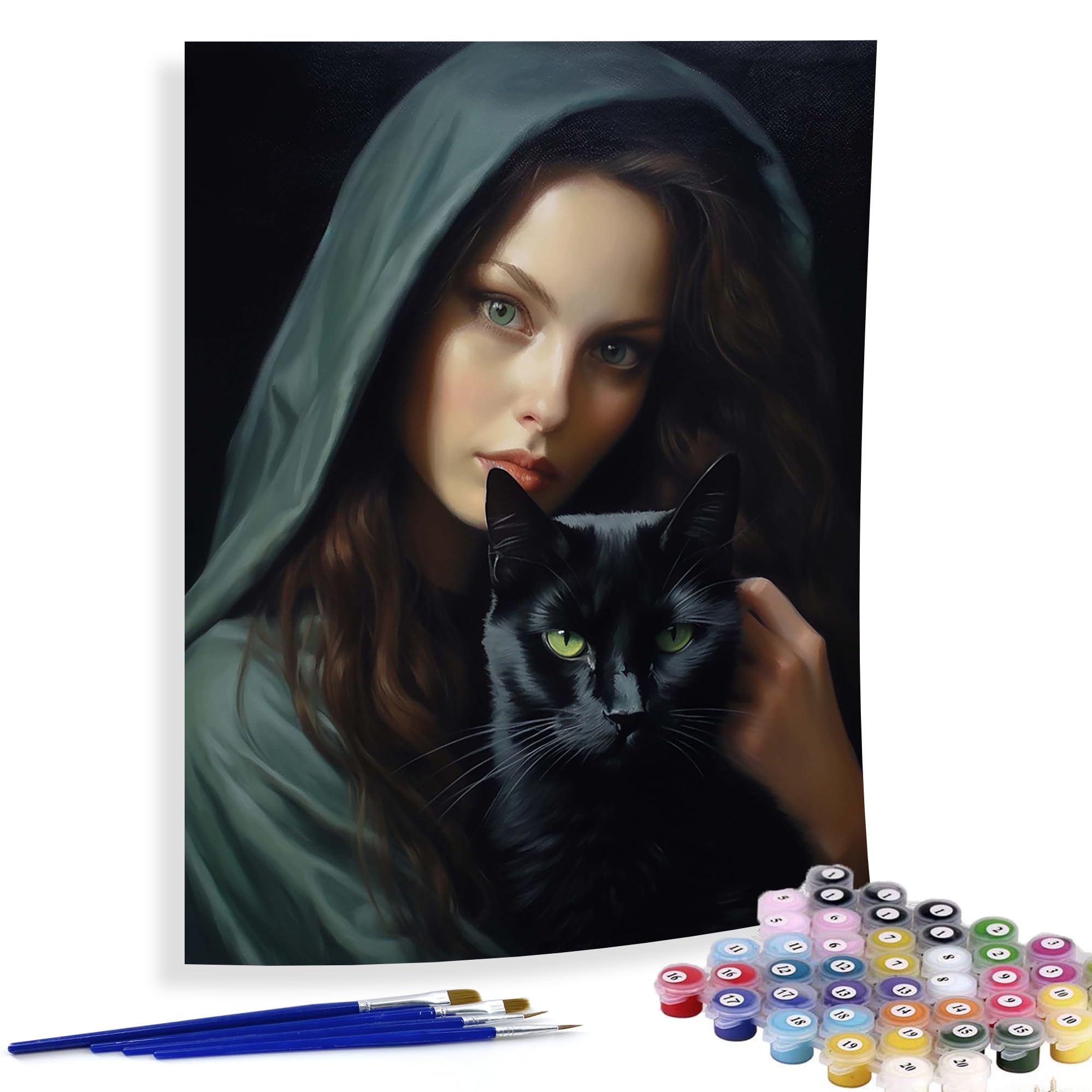 Diymood Paint by Numbers for Kids & Adults Girl, DIY Oil Painting Cat Acrylic Paint by Number Kits for Kids & Adults Beginner for Home Wall Decor 16x20 inch