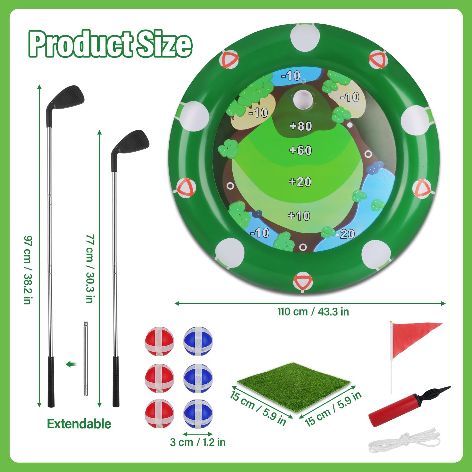 Golf Pool Toy, Minigolf Set, Pool Spielzeug Sticky Ball Included, Durable Material, Easy Setup, Minigolf Garten mit Golfschläger 12 Bälle, Putting Matte, Poolspielzeuge für Kinder Erwachsene