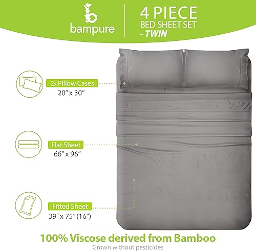 Vista 173 de BAMPURE - Juego de sábanas de 100 % viscosa de bambú, refrescantes, suaves, bolsillo profundo de hasta 16 pulgadas, 1 sábana encimera, 1 sábana Gris