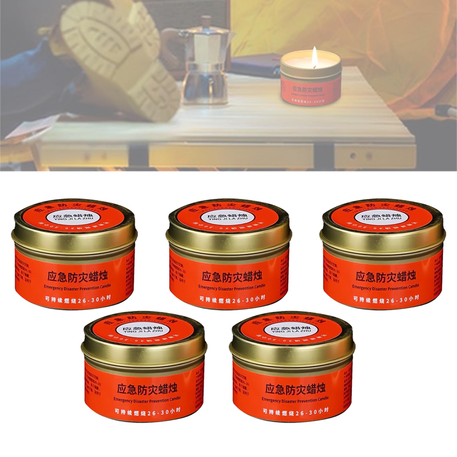 Candele Emergenza Lunga Durata 5PZ Survival Candles Long Burning 26-30 Ore Candela Cera Soia Antivento Barattolo Latta Sopravvivenza Campeggio