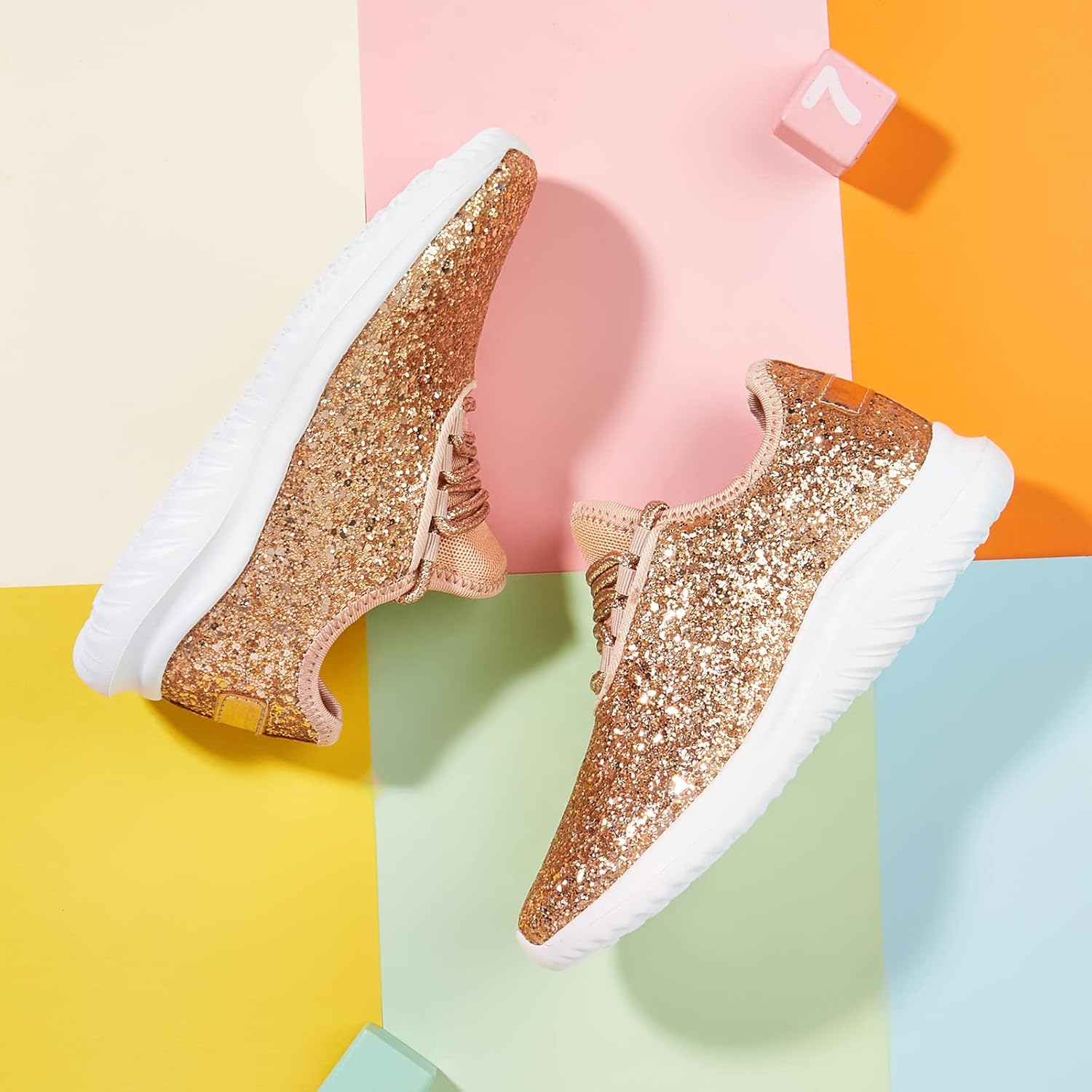 K KIP WOK Girls Glitter Sneakers Sparkle Slip On Walking Shoes for Kids/Children Breathable Running Sneakers - Image 2