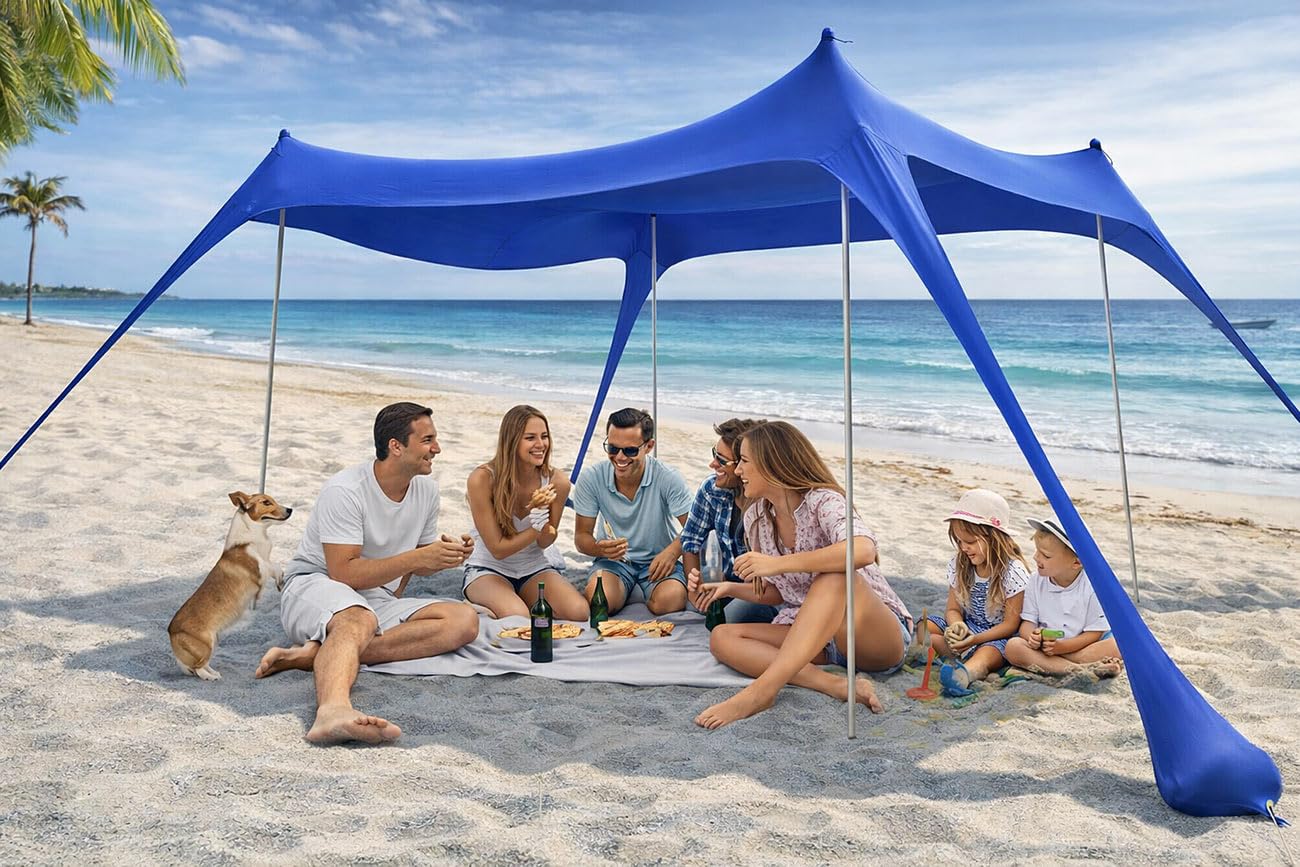 Semptec Urban Survival Technology Sonnensegel: Strandzelt mit UV-Schutz UPF 50+, 4 Stangen, 3 x 3 x 2 m, waschbar (Strandzelt mit Sonnenschutz, für Garten, Strandmuschel)