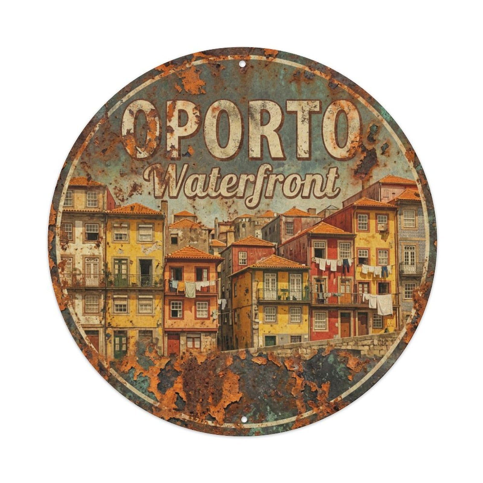 Vintage Travel Oporto Portugal Quay Metal Tin Sign