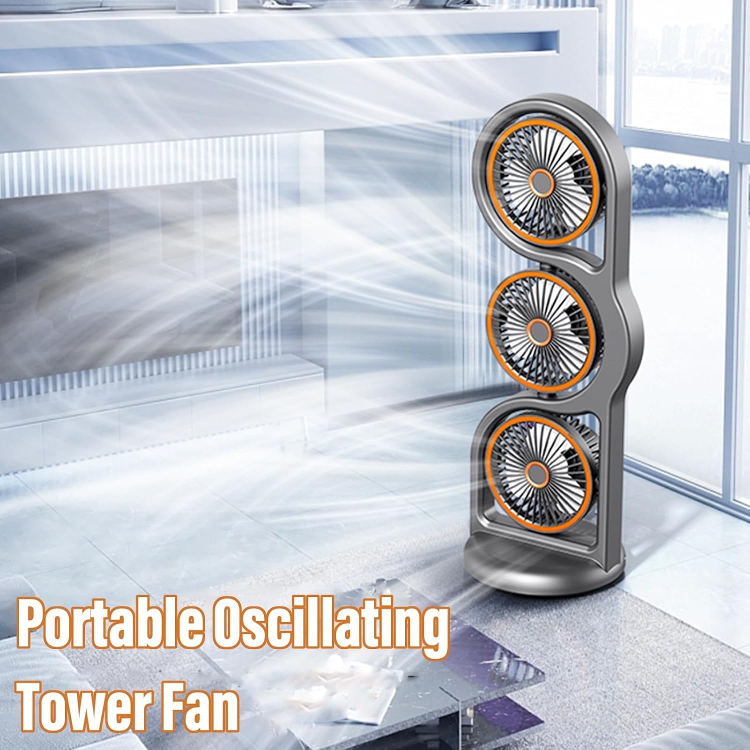 Portable Oscillating Tower Fan 360° Tilt & 105° Auto Oscillation Small Desk Fan 5 Speeds USB Rechargeable Compact Desk Fan for Home Bedroom Travel,Powerful Airflow (Gray)