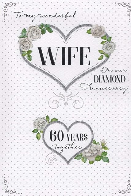 ICG Wife Diamond 60th Wedding Anniversary Card - Silver Hearts & Spots 9" x 6"