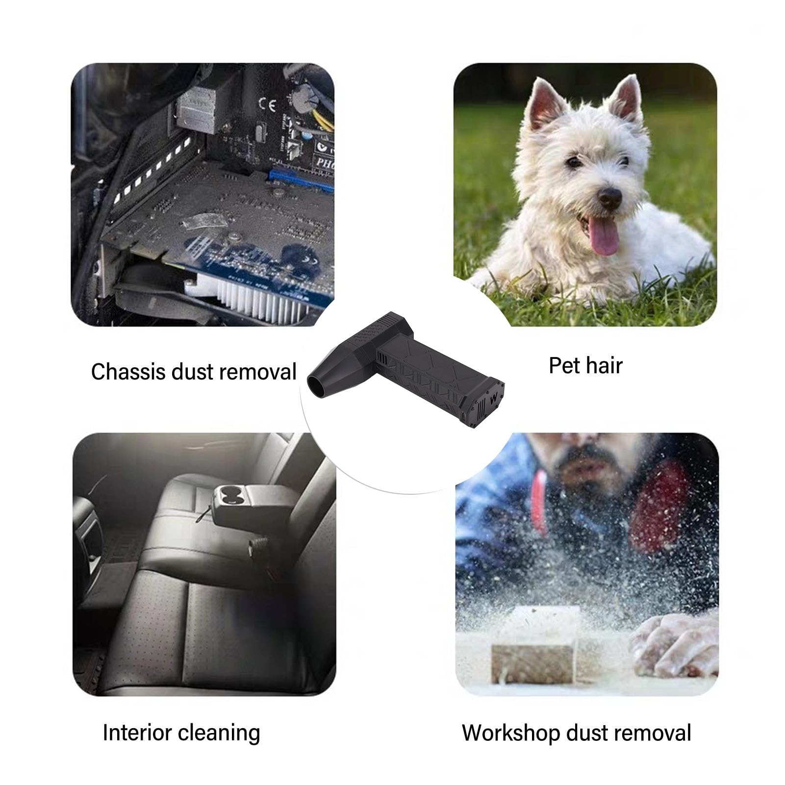 Super Ventilateur à Réaction, Plumeau d'air comprimé à Contrôle de Vitesse en Continu de 130 000 TR/Min, Souffleur Portable Rechargeable avec Buse de Concentrateur, Mini
