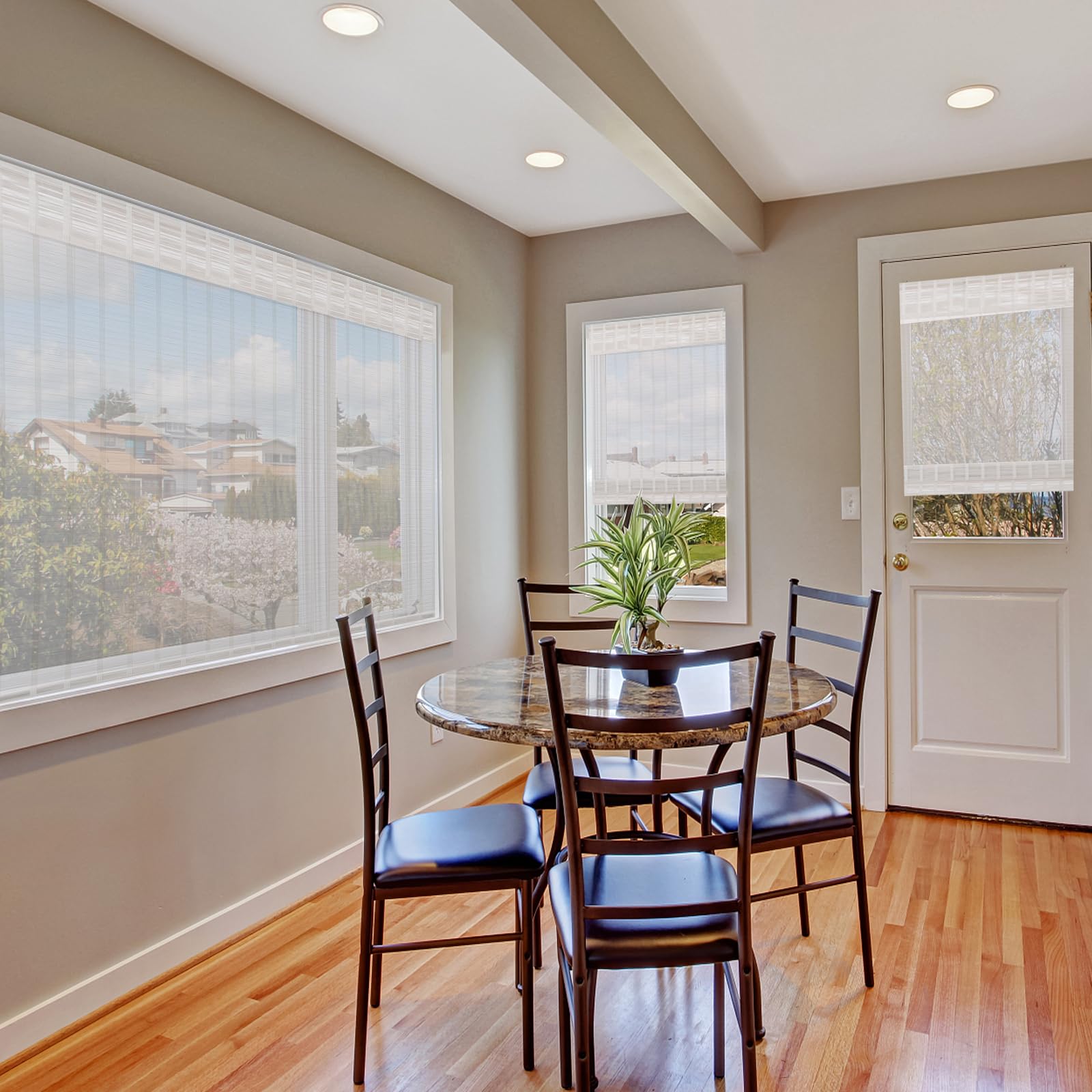 Sunbox Cordless Bamboo Roman Shade Blind, Woven Wood Roman Shades, Light Filtering Natural Bamboo Shades for Windows, French Doors, 34" W x 48" H, Pearly White