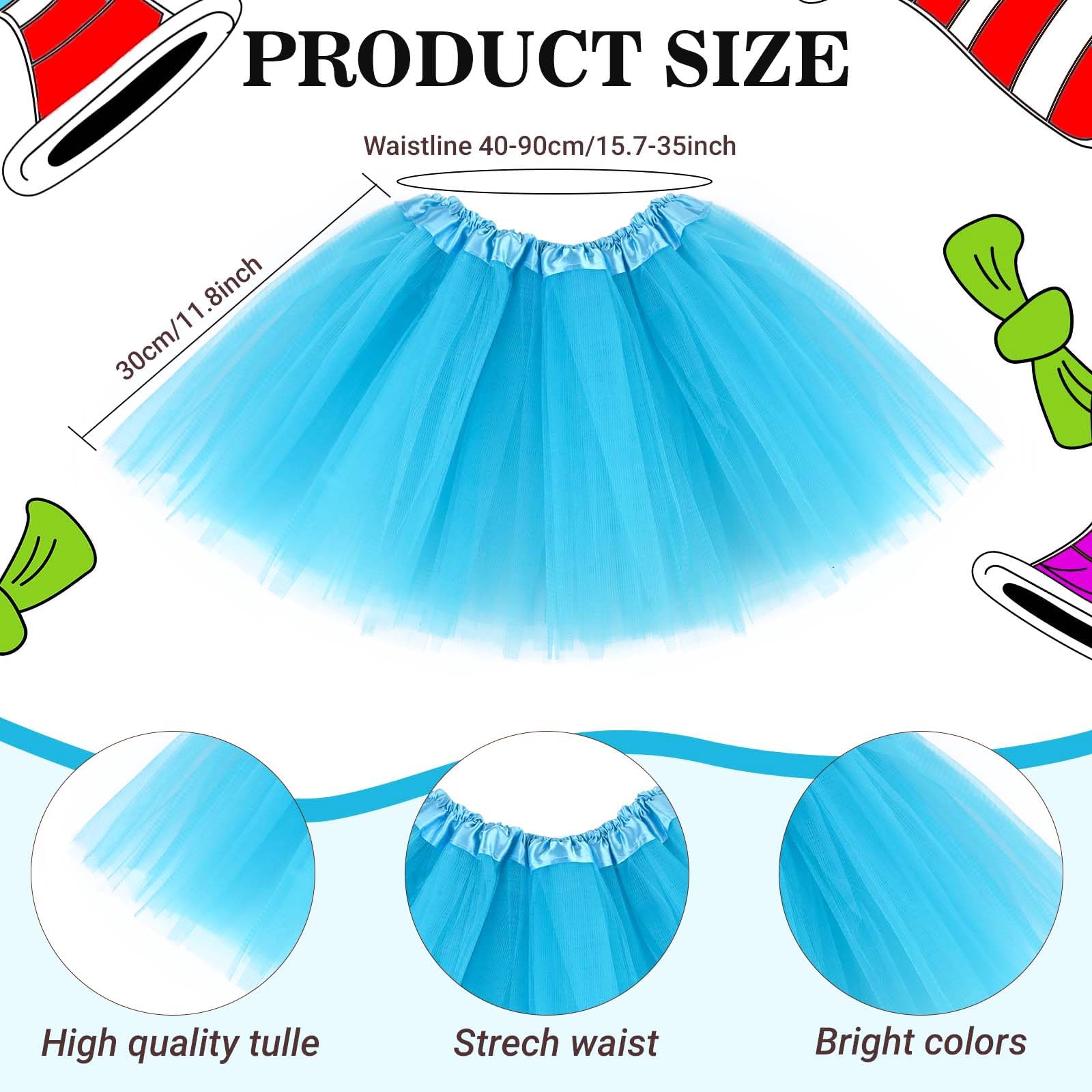 Kavoc World Book Day Thing Costume Include Tutu Skirts Ponytail Headbands Bowties and Striped Knee Socks, Multicolor - Image 3