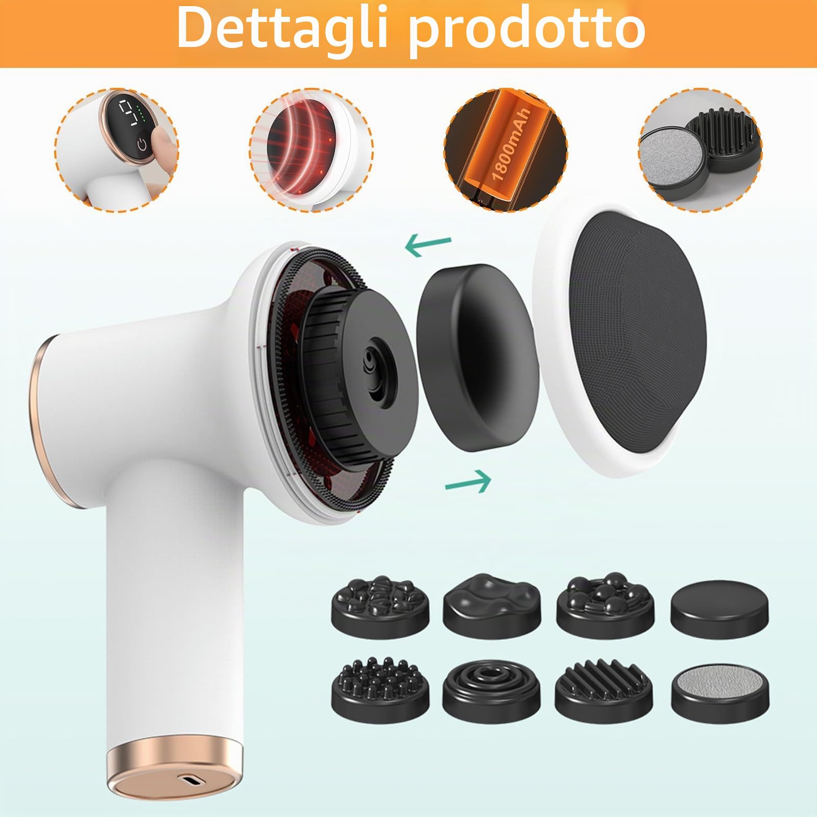 Massaggiatore Elettrico Anticellulite, Massaggiatore Linfodrenante Portatile Senza Fili, con 8 Testine Massaggianti, Rassoda Modella Allevia la Stanchezza per Spalle Vita Addome Glutei e Gambe